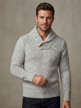 Schott Bros Sweater Mens M Grey Wool Blend Shawl Collar Pullover Toggle Loop